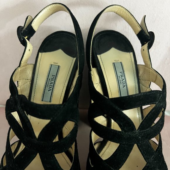 Prada Black Suede Platform Heeled Sandals, Size 39.5 - Picture 4 of 7